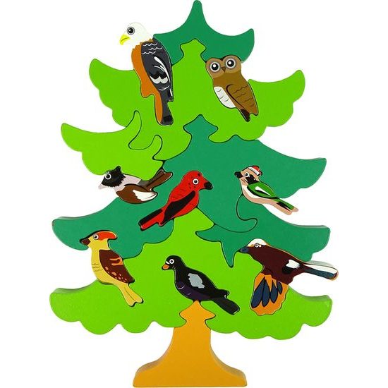 Dřevěné puzzle ptáci na stromě
