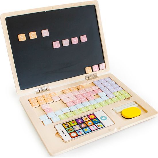 Ecotoys dřevěný notebook s magnetickým monitorem