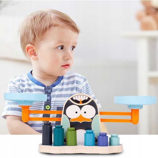 Dřevěná naučná váha pro děti Penguin Balance