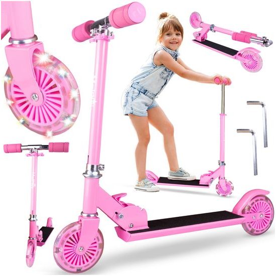 Dětská skládací koloběžka Scooter se svítícími koly - růžová