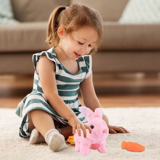 Interaktivní plyšový králíček v přepravce Plush Pet - růžový