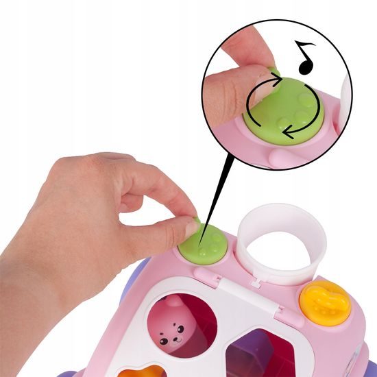 Edukační vkládací kostka - tahací Autíčko růžové