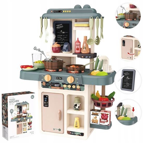 Dětská mni kuchyňka se zvuky a párou Little Chef- šedá