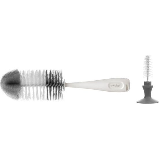 Kartáč na láhev a dudlík s přísavkou Akuku Šedá