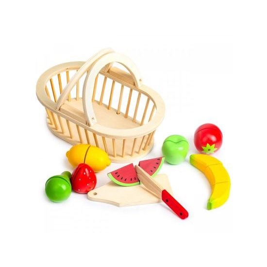 Ecotoys sada dřevěné ovoce v košíku