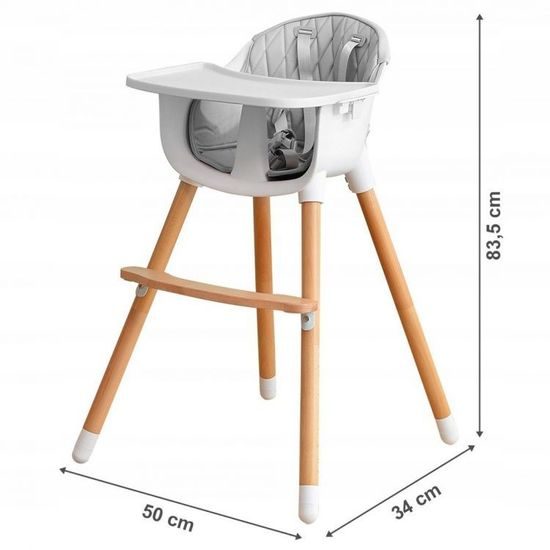 Ecotoys dřevěná jídelní židlička 2v1 šedá