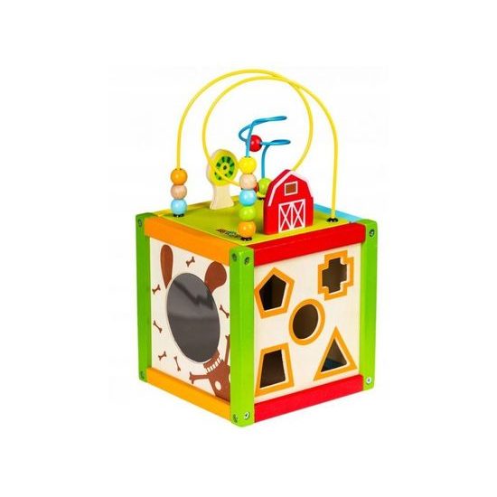 Ecotoys dřevěná edukační kostka s labyrintem 5v1