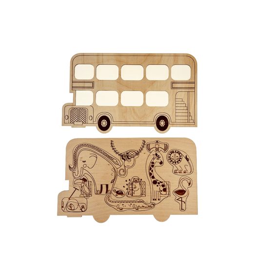 Velký červený BUS se zvířátky dřevěné puzzle - ČESKÁ VERZE