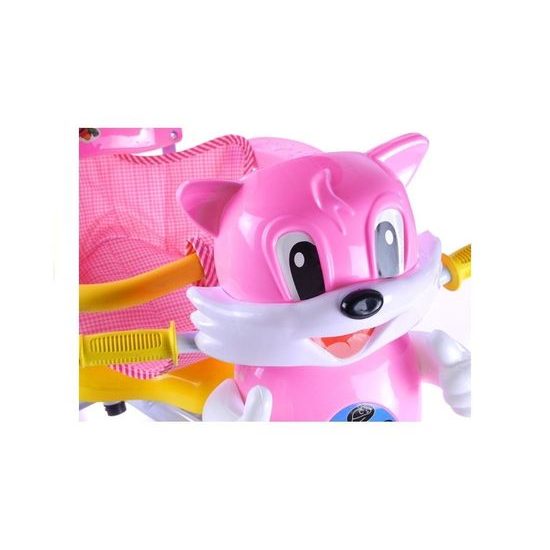 Dětská tříkolka s vodící tyčí Kočička růžová