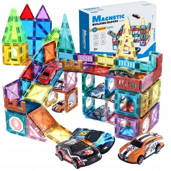 Doris magnetická stavebnice s 12 autíčky Magnetic Blocks 82 dílů