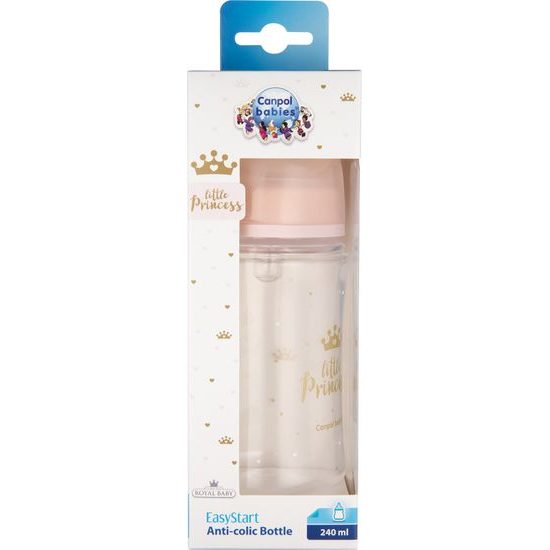 CANPOL 35/234 Široká antikoliková láhev 240ml Easy Start Royal růžová