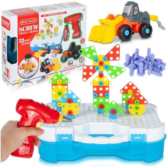 Konstrukční 3D stavebnice s vrtačkou na baterie a autíčky Magic Panel 325 ks