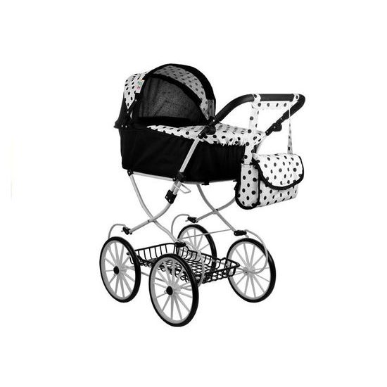 Kočárek pro panenky Alice retro černo-bílý