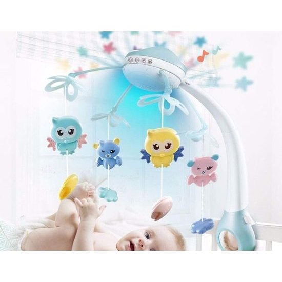 ROZBALENO Kolotoč nad postýlku s projektorem a dálkovým ovládáním Night Bell modrý