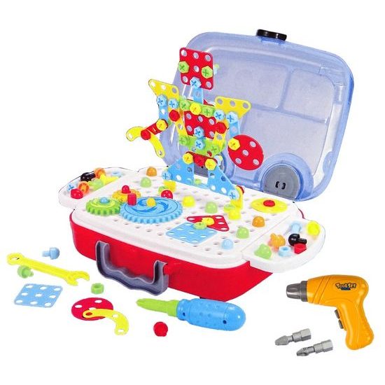 Konstrukční 3D stavebnice s vrtačkou na baterie a šroubovákem Puzzle Panel 253 ks