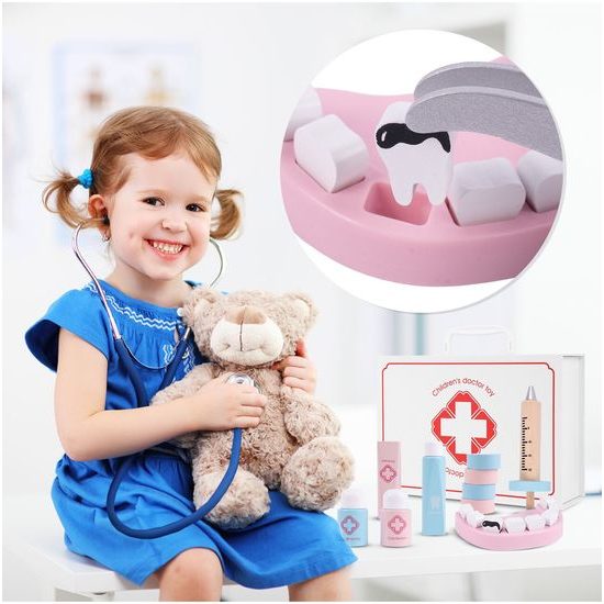 Velká dřevěná souprava Malý zubař v kufříku - 53 součástí