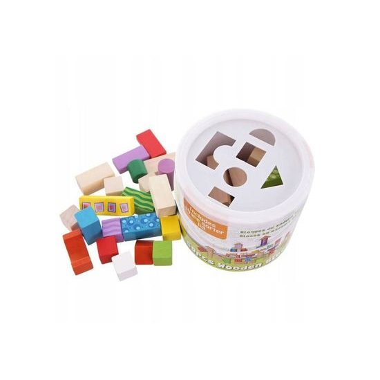 Ecotoys sada dřevěných kostek 50 ks v boxu