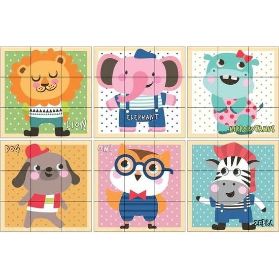 Skládací edukační dřevěné kostky v krabičce Akuku ZOO 9 ks