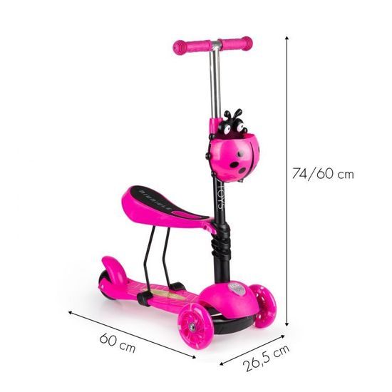 Ecotoys dětská koloběžka Bedrunka růžová se sedátkem a svítícími koly