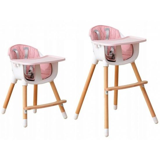 Ecotoys dřevěná jídelní židlička 2v1 růžová