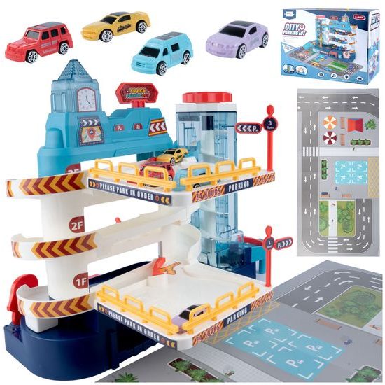 Parkovací dráha se 4 autíčky, podložkou a výtahem na baterie City Parking Lot