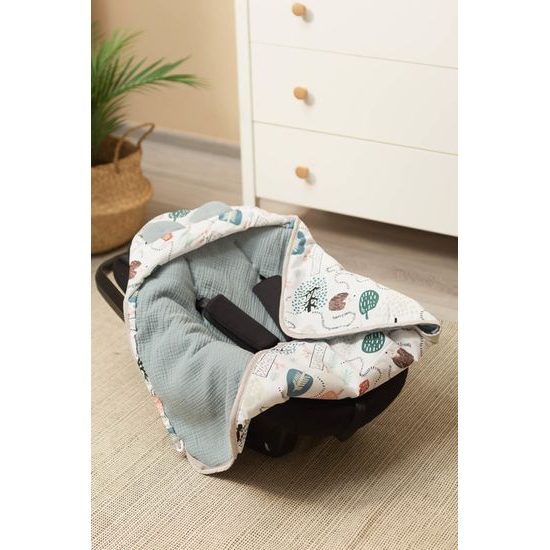 Mušelínová zavinovačka s kapuci do sedačky, Ježek, mátová