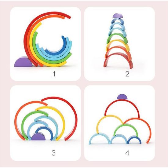 Dřevěné Montessori vzdělávací puzzle barevná duha + úkoly