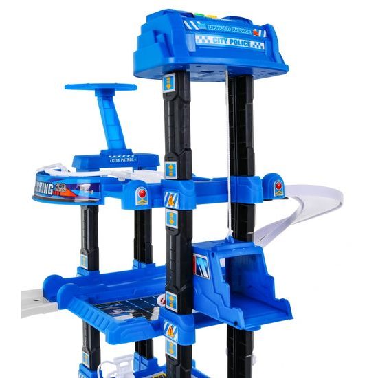 Parkovací garáž s výtahem na baterie, autíčky a hrací podložkou Police Garage