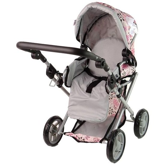 Alice kočárek pro panenky 9346 kombinovaný růžový s kytičkami