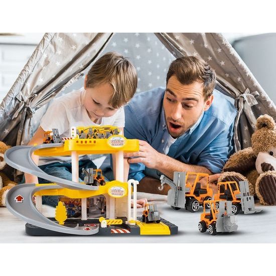 Parkovací garáž na baterie se stavebními stroji Construction Parking