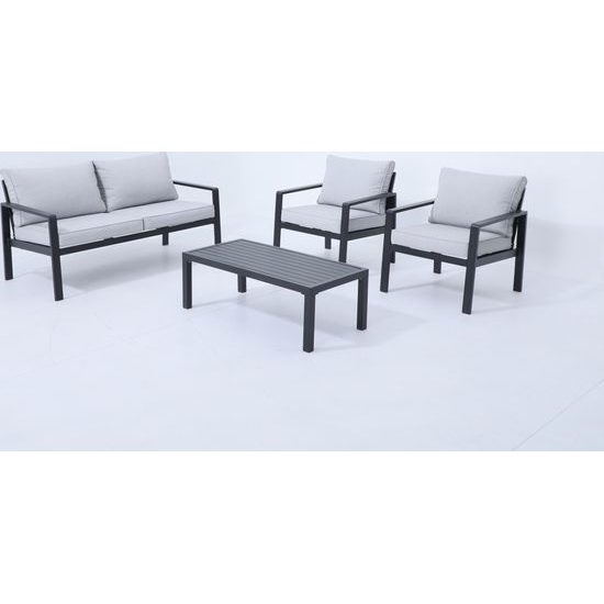 Hliníkový zahradní nábytek Pohovka + dvě křesla + stůl šedá/antracit