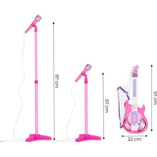 Dětská elektronická kytara se stativem a mikrofonem Guitar Micset - růžová