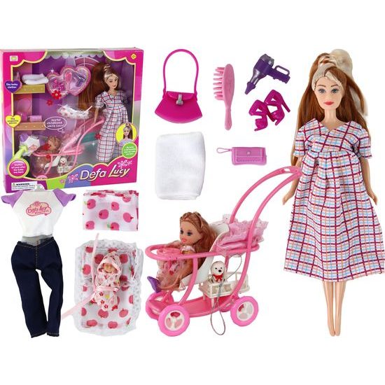 Těhotná panenka Lucy s dcerou a doplňky