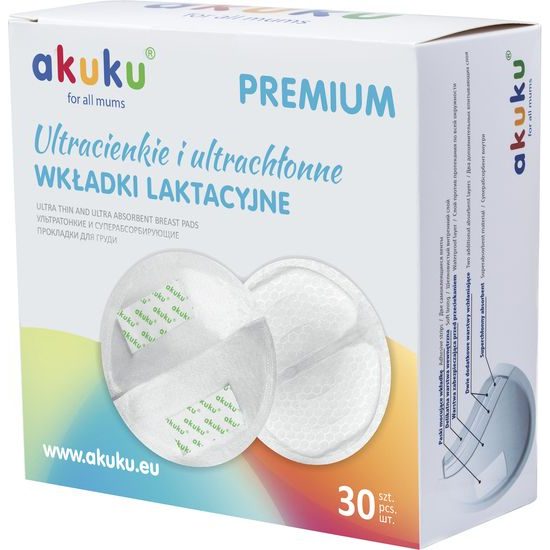 Laktační ultrasavé prsní vložky Akuku 30 ks, Bílá