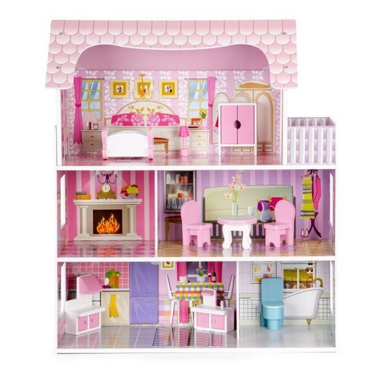 Ecotoys dřevěný domeček pro panenky s LED osvětlením Montana