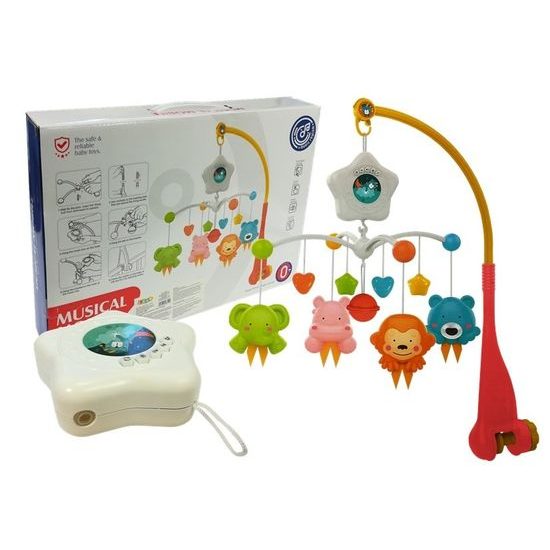 Haunger kolotoč nad postieľku s projektorom Space Travel - oranžový