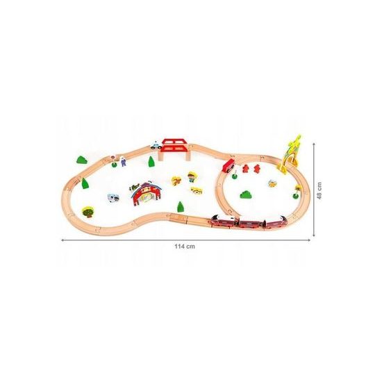 Ecotoys dřevěná vláčkodráha na baterie 53 dílků