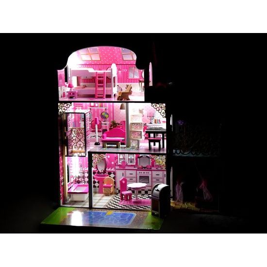 Ecotoys dřevěný XXL domeček pro panenky se skluzavkou rezidence Jersey