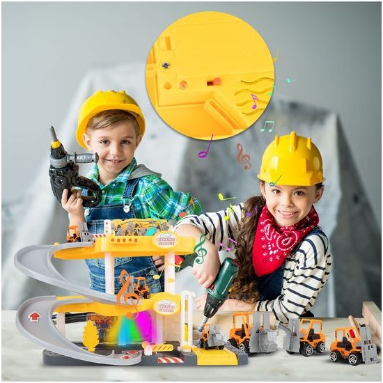 Parkovací garáž na baterie se stavebními stroji Construction Parking