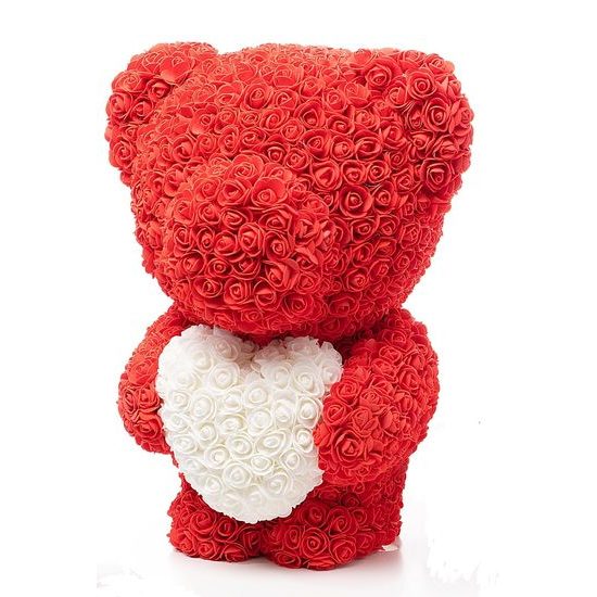 Medvídek z růží červený s bílým srdcem Rose Bear 60 cm