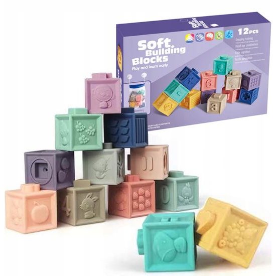 Senzorické kostky pro nejmenší Color Building Blocks 12 kusů