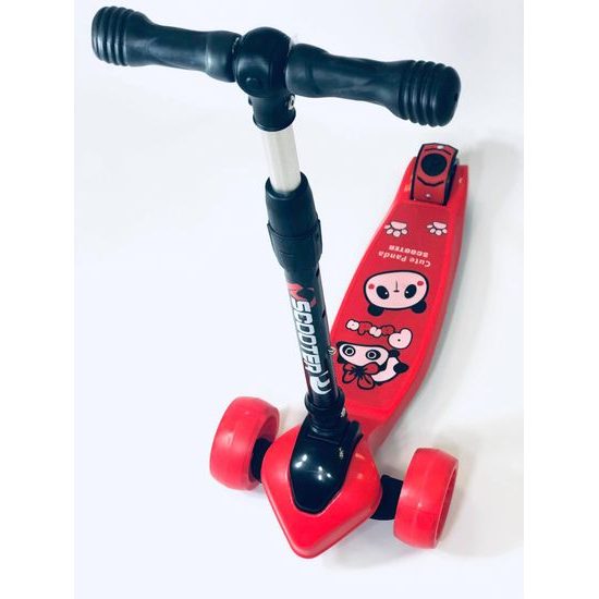 Majlo Toys dětská koloběžka červená Panda se svítícími koly