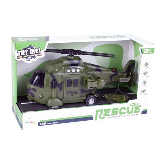 Interaktivní vojenská helikoptéra se světly a zvuky Army Rescue 1:16