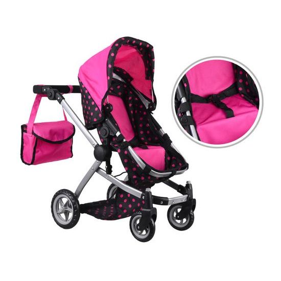 SMONTOVÁNO Kočárek pro panenky 4v1 kombinovaný Alice 4543 černo-růžový