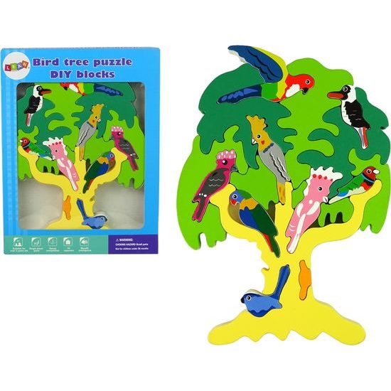 Dřevěné puzzle papoušci na stromě