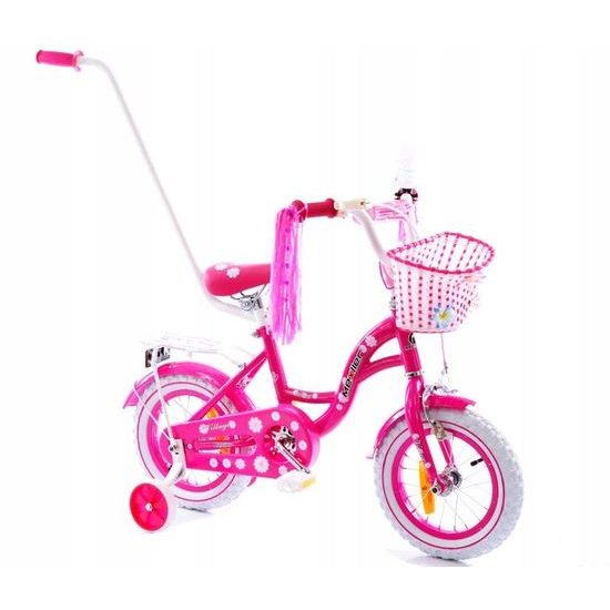 Dětské kolo Mexller Village s vodící tyčí růžová 12"