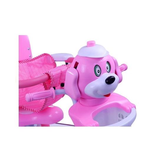 Dětská tříkolka s vodící tyčí Pejsek růžová