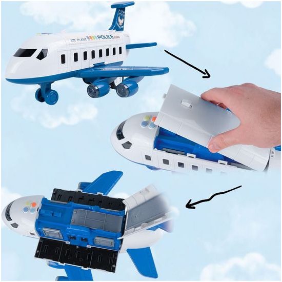 Interaktivní letadlo s autíčky, světly a zvuky DIY Airplane - modré