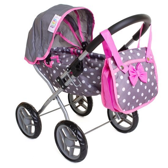 Doris kočárek pro panenky 9325 šedo-růžový Retro