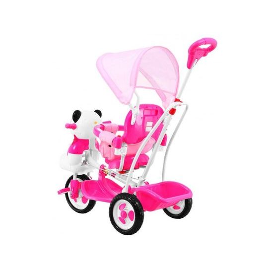 Dětská tříkolka s vodící tyčí Panda růžová
